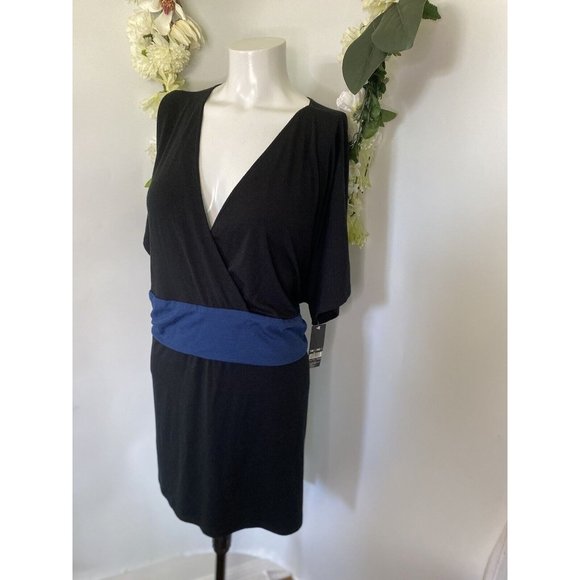 Mossimo Size 28W/30W Polyester Pullover Tunic Short Sleeve Black Blue Sash NWT - Picture 16 of 16